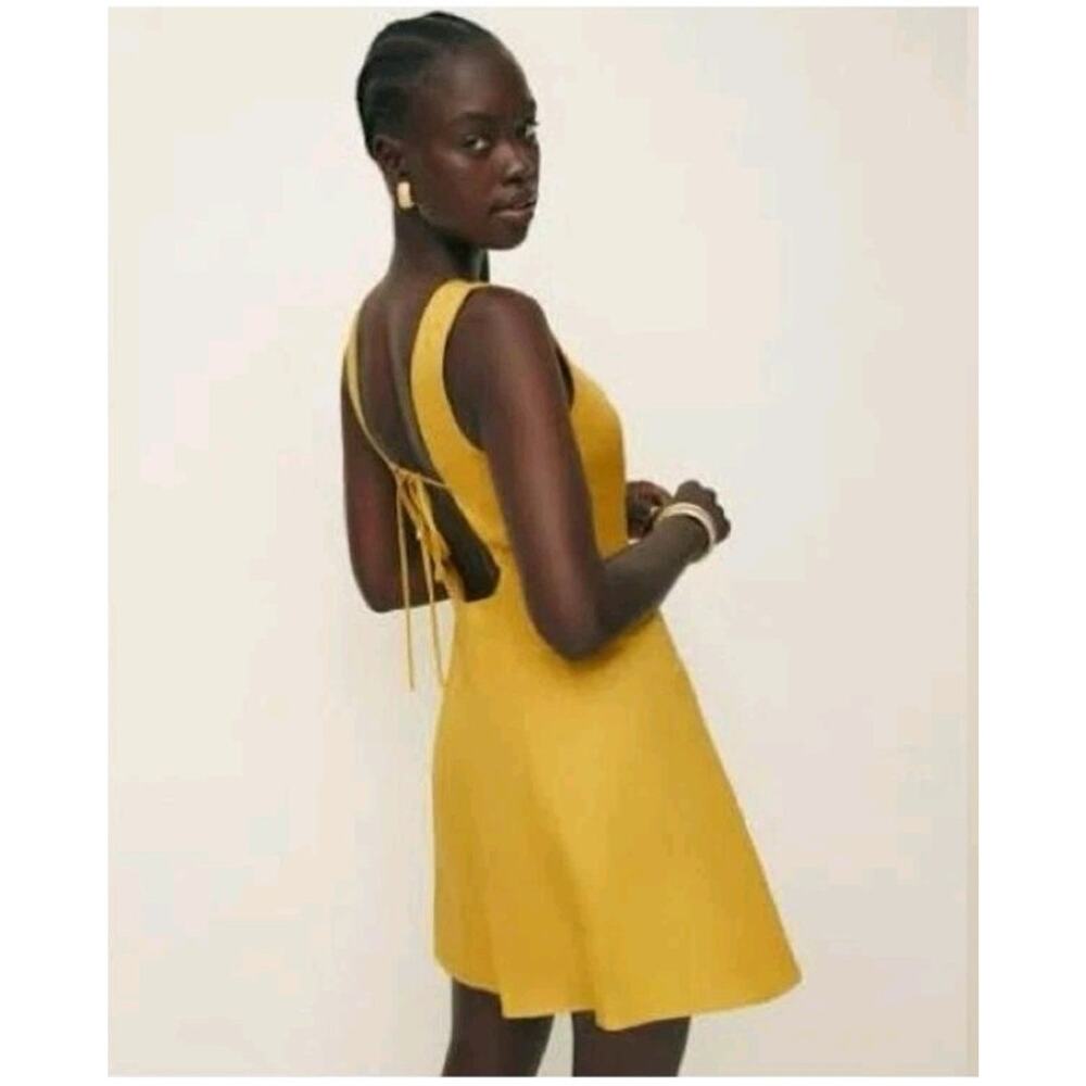 Reformation Amorette Sunflower Yellow Linen Mini Dress New US 4